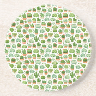 Cute Succulent Plant Seamless Pattern Coaster