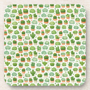 Cute Succulent Plant Seamless Pattern Coaster