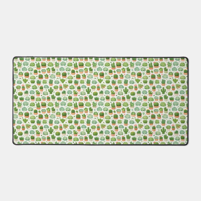 Cute Succulent Plant Seamless Pattern Desk Mat (Front)