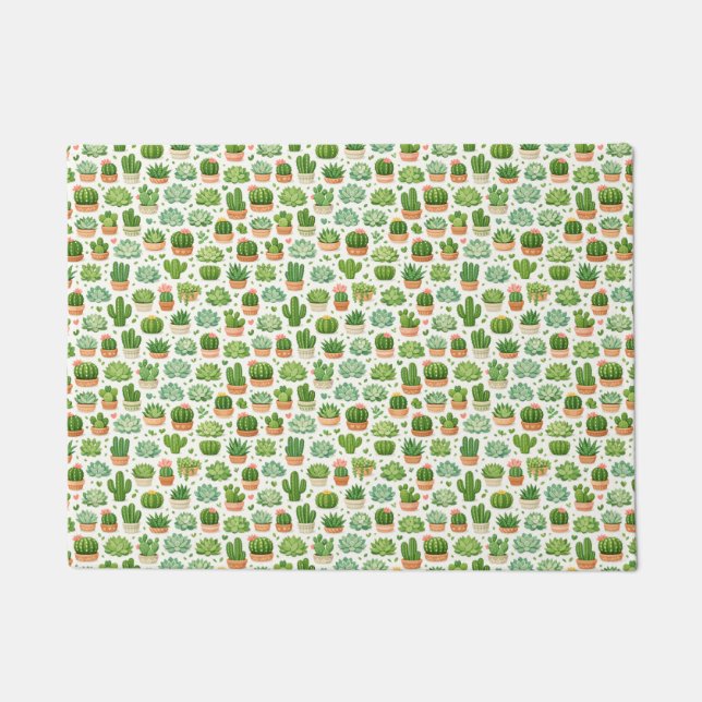 Cute Succulent Plant Seamless Pattern Doormat (Front)