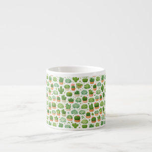 Cute Succulent Plant Seamless Pattern Espresso Cup