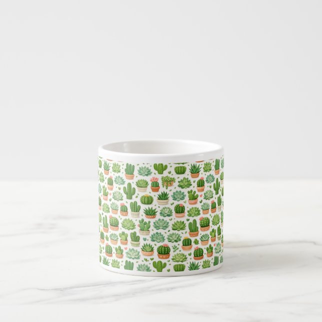 Cute Succulent Plant Seamless Pattern Espresso Cup (Front)