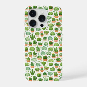 Cute Succulent Plant Seamless Pattern iPhone 15 Pro Case