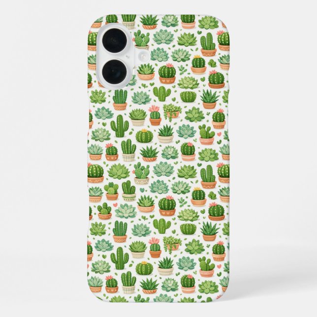 Cute Succulent Plant Seamless Pattern iPhone Case (Back)
