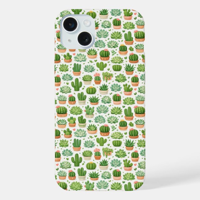 Cute Succulent Plant Seamless Pattern iPhone Case (Back)