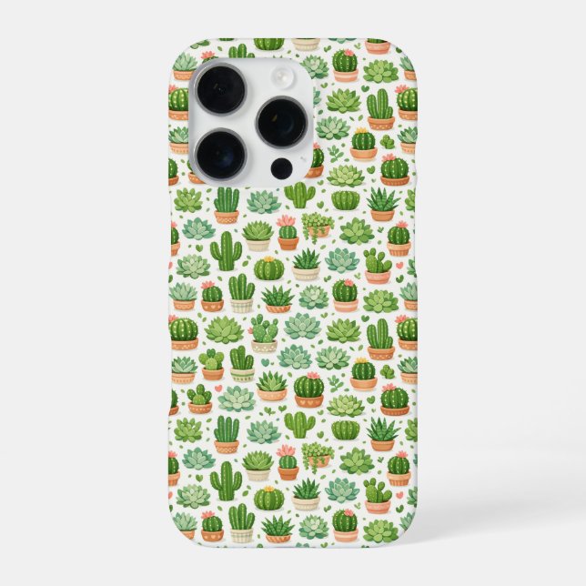 Cute Succulent Plant Seamless Pattern iPhone Case (Back)