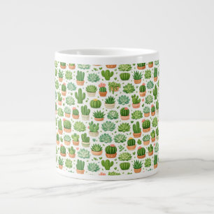 Cute Succulent Plant Seamless Pattern Large Coffee Mug