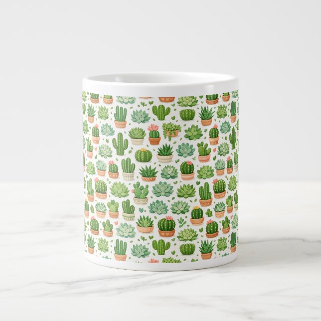 Cute Succulent Plant Seamless Pattern Large Coffee Mug (Front)
