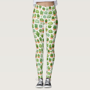 Cute Succulent Plant Seamless Pattern Leggings