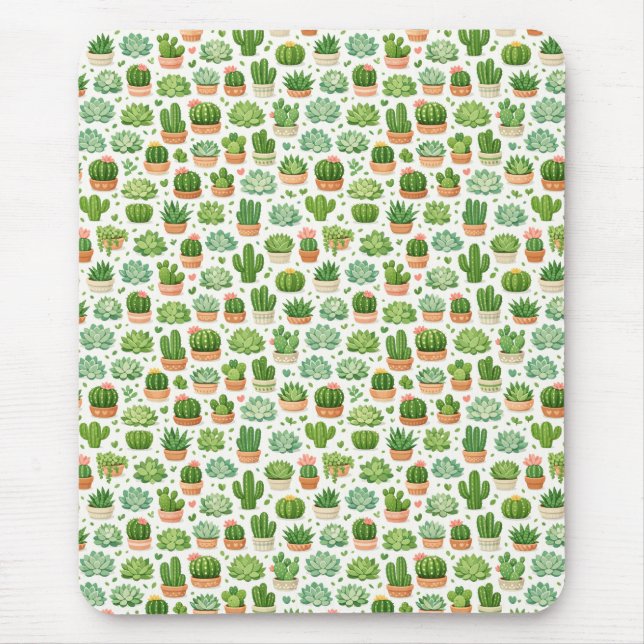 Cute Succulent Plant Seamless Pattern Mouse Pad (Front)