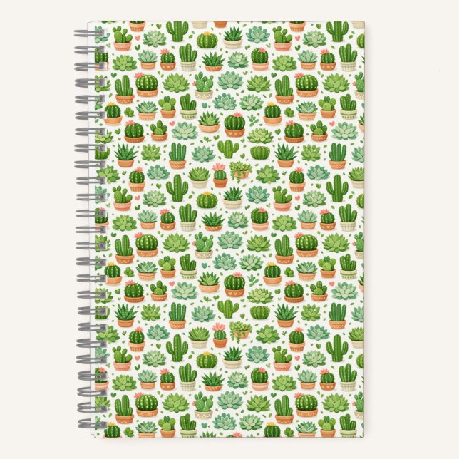 Cute Succulent Plant Seamless Pattern Notebook (Front)