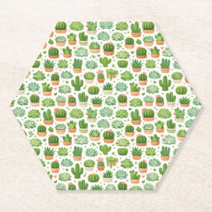 Cute Succulent Plant Seamless Pattern Paper Coaster