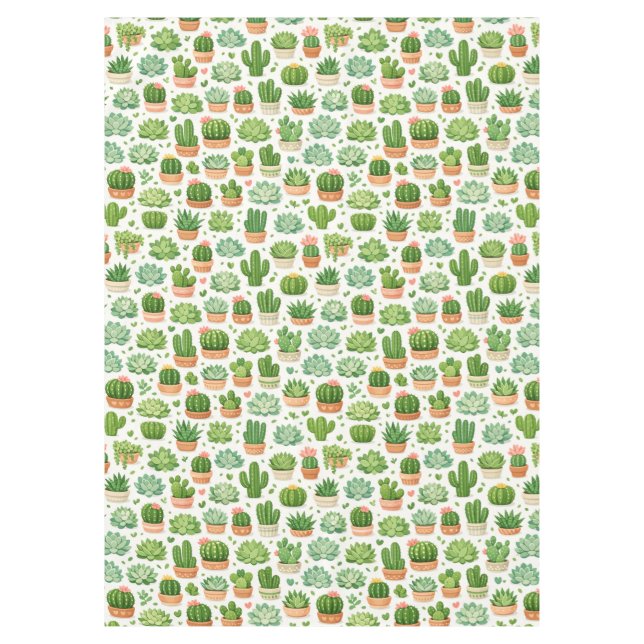 Cute Succulent Plant Seamless Pattern Tablecloth (Front)