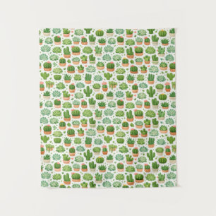 Cute Succulent Plant Seamless Pattern Tapestry