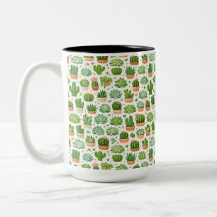Cute Succulent Plant Seamless Pattern Two-Tone Coffee Mug