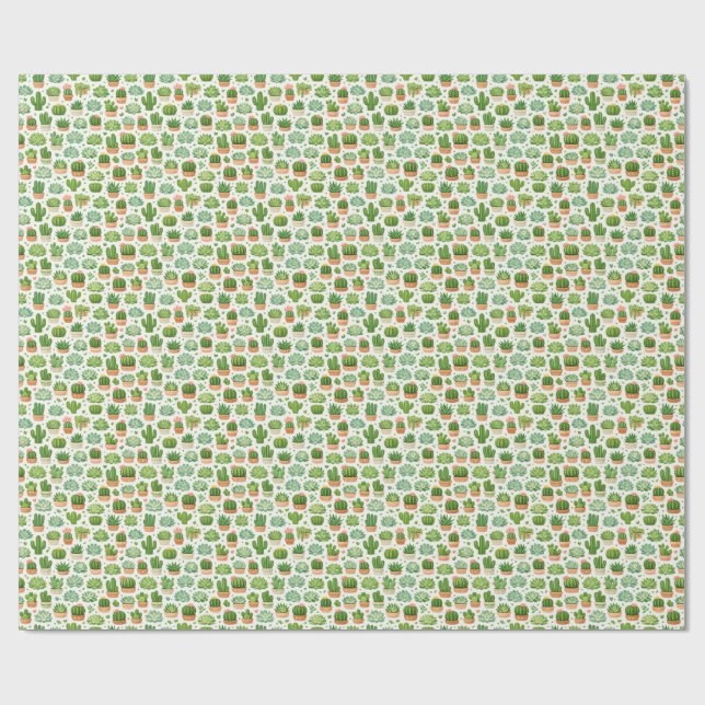 Cute Succulent Plant Seamless Pattern Wrapping Paper (Flat)