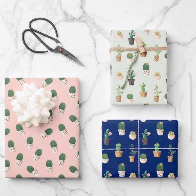 Cute Succulent  Wrapping Paper Sheet (Front)