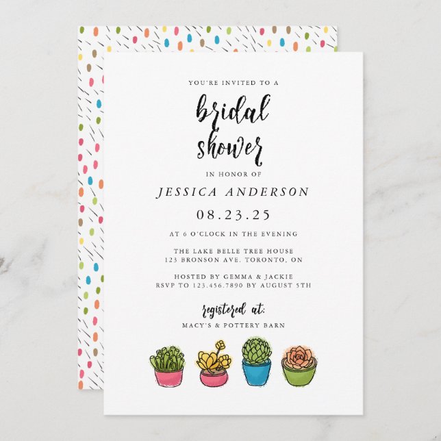 Cute succulents bridal shower invitation (Front/Back)