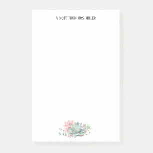 Cute Succulents Personalized Teacher Post-it Notes