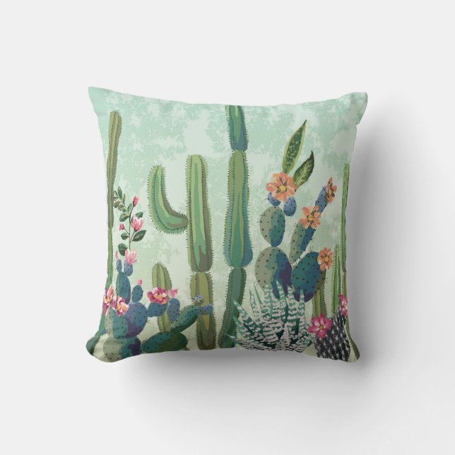 Cute Succulents: Vintage Cactus Pattern Cushion (Front)