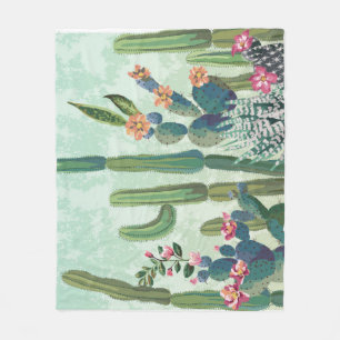 Cute Succulents: Vintage Cactus Pattern Fleece Blanket