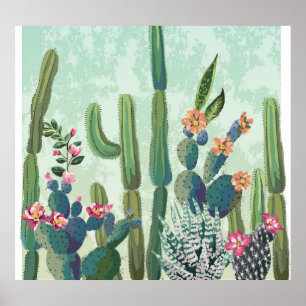 Cute Succulents: Vintage Cactus Pattern Poster