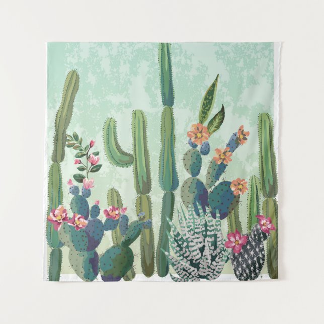 Cute Succulents: Vintage Cactus Pattern Tapestry (Front)