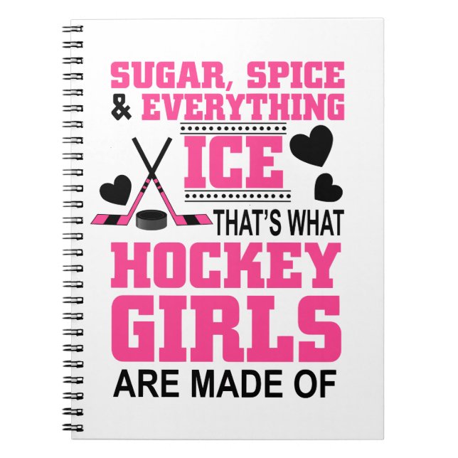 cute sugar and spice ice hockey girls notebook (Front)