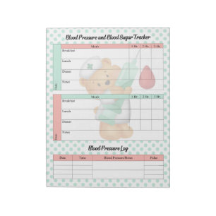 Cute Sugar Bear- Blood Sugar and Blood Pressure  Notepad