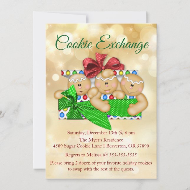 Cute Sugar Cookie Exchange Party Holiday Invite (Front)