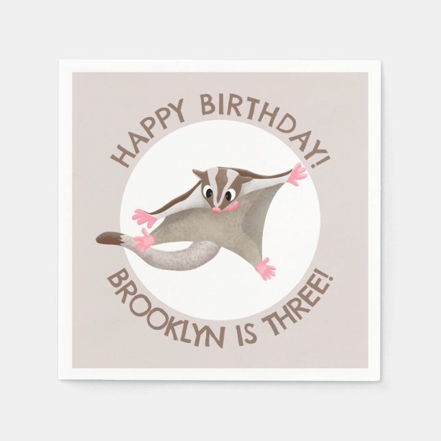 Cute sugar glider personalised cartoon birthday napkin (Front)