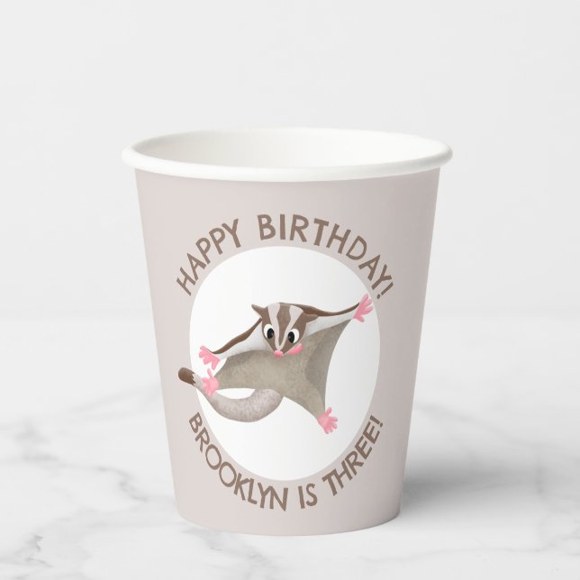 Cute sugar glider personalised cartoon birthday paper cups (Front)