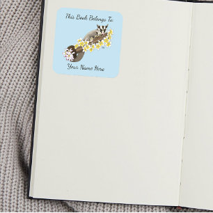 Cute Sugar Glider Tropical Flowers Bookplate  Square Sticker