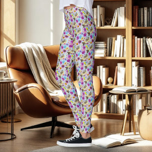 Cute Sugar Glider Tropical Plumeria Flowers Blue Leggings