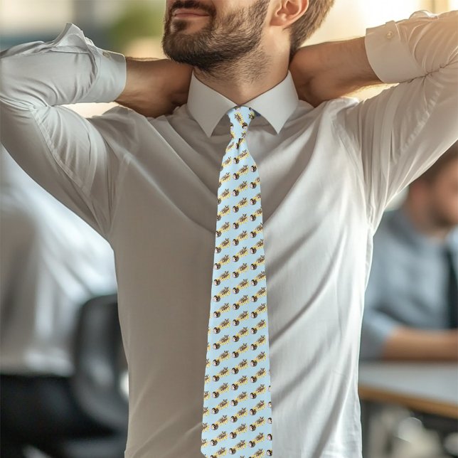 Cute Sugar Glider Tropical Plumeria Flowers Blue Tie (Creator Uploaded)