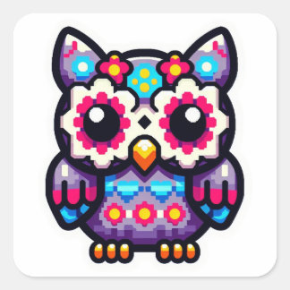 Cute Sugar Owl , day of the dead owl Square Sticker