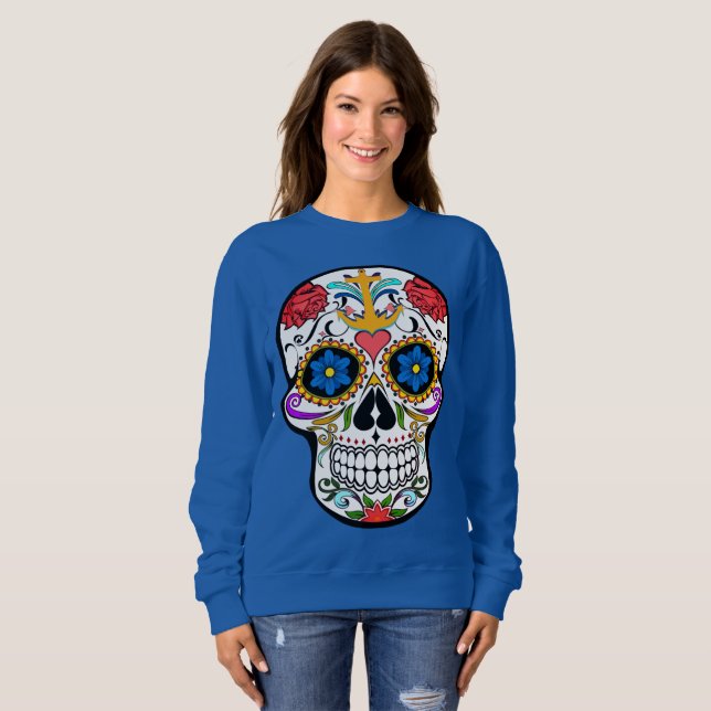 Cute Sugar Skull anchor rose  cool sweater (Front Full)