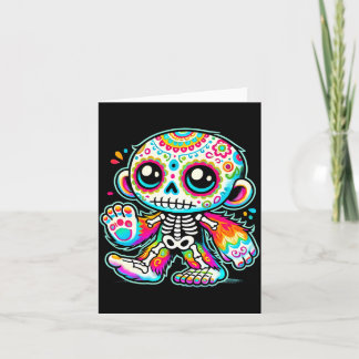 Cute Sugar Skull Bigfoot Día De Los Muertos Card