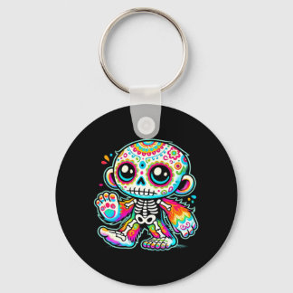 Cute Sugar Skull Bigfoot Día De Los Muertos Key Ring