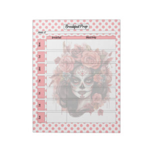 Cute Sugar Skull Breakfast Meal Prep Notepad