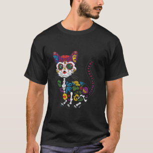 Cute Sugar Skull Cat Halloween Art T Shirt