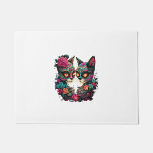 Cute Sugar Skull Cat Halloween Mexican Day Of The Doormat