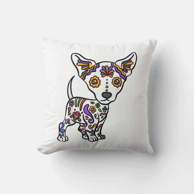 cute sugar skull chihuahua cushion (Front)