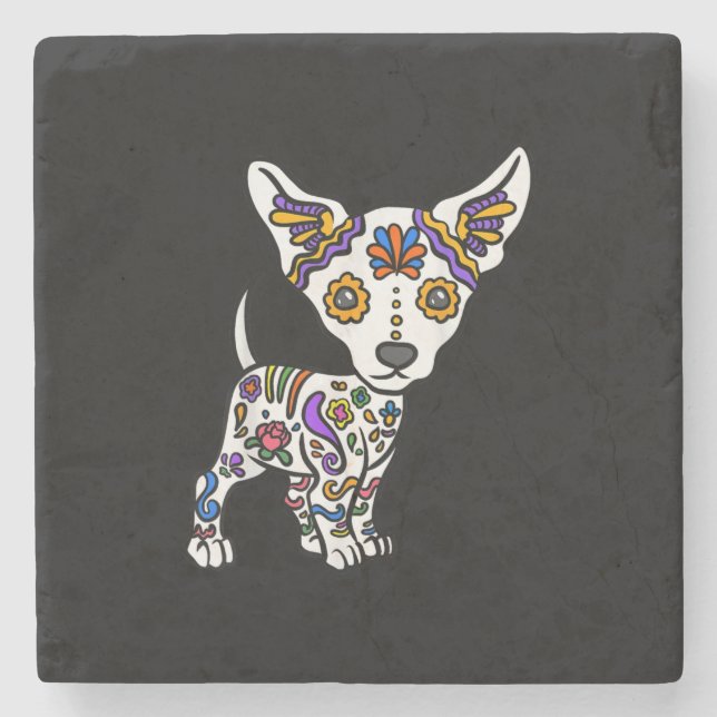 Cute Sugar Skull Chihuahua Stone Coaster (Front)