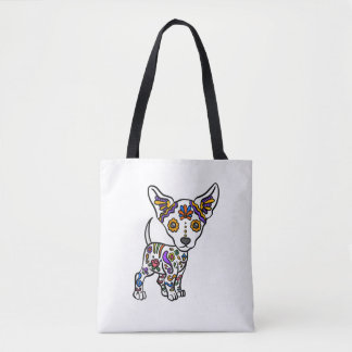 cute sugar skull chihuahua tote bag