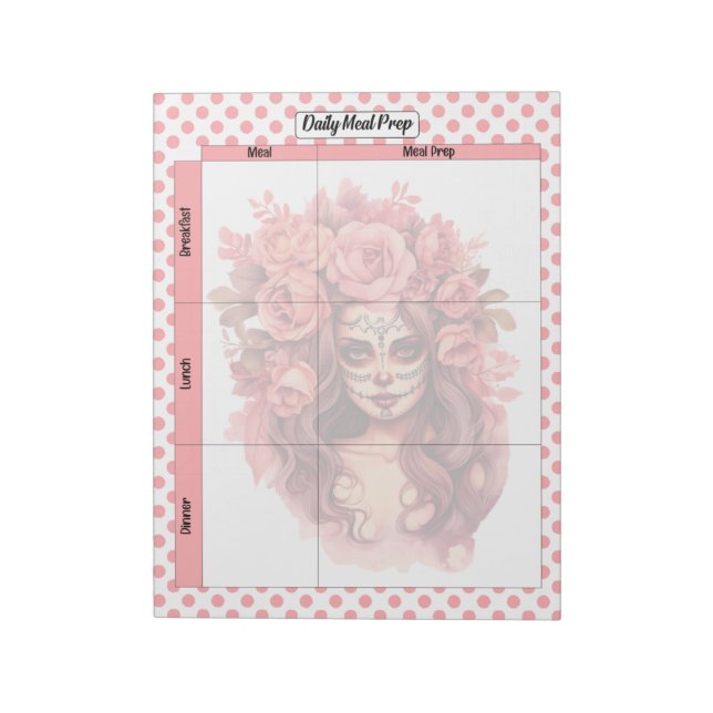 Cute Sugar Skull Daily Meal Prep Notepad (Rotated)
