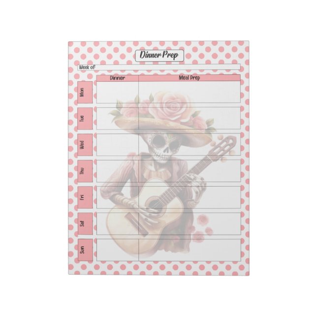 Cute Sugar Skull Dinner Meal Prep Notepad (Rotated)