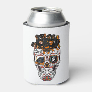 cute sugar skull dog rottweiler skull halloween can cooler