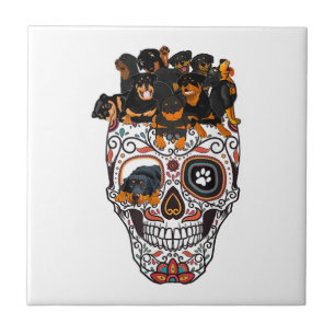 cute sugar skull dog rottweiler skull halloween ceramic tile