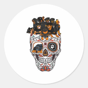 cute sugar skull dog rottweiler skull halloween classic round sticker